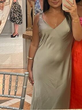 Satin Slip Dress in Light Olive